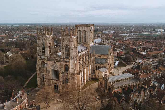 A bird's eye view of York Minster cathedral in York