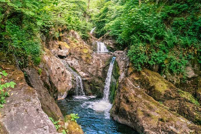 A series of waterfalls in a beautiful woodland in Yorkshire