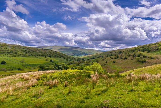 The rolling hills of Yorkshire Dales National Park in Yorkshire