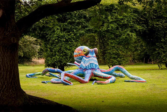 A giant multicoloured octopus sculpture at the Yorkshire Sculpture Park