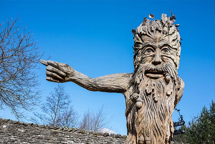 A giant wooden carving of The Treeman at Fobidden Corner in Yorkshire