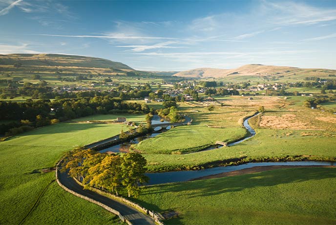 Rolling fields and hills around the beautiful town of Hawes in Yorkshire