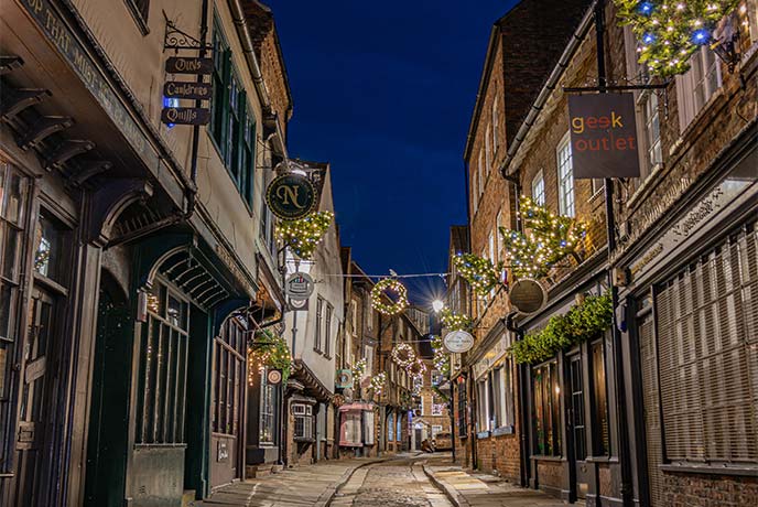 Shambles street in York at Christmas